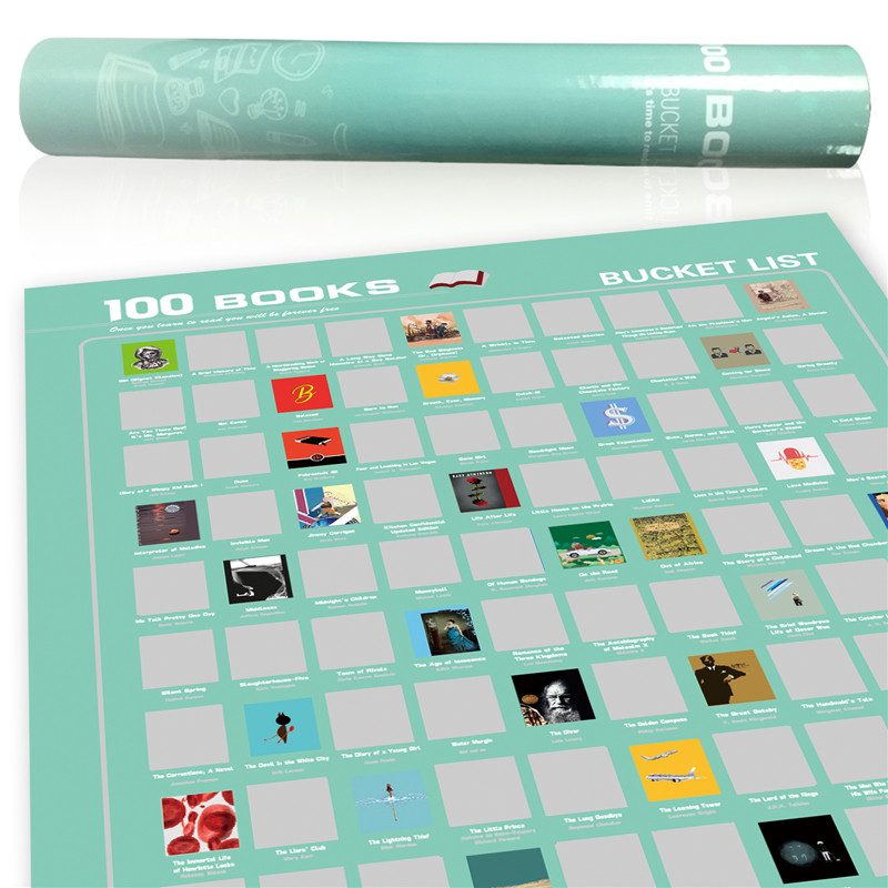 100 Book Poster Scratch Off Bucket list young adult (green) Dezheng