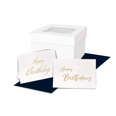 White Texture Paper Embossed Gold Foil Happy Birthday Cards With Gift Boxes