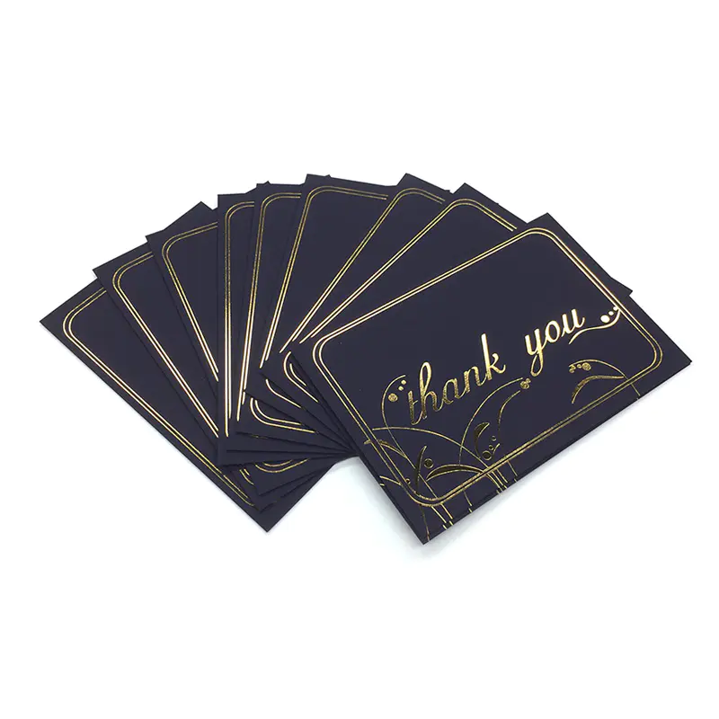 100 Pack Gold Foil Black Paper Custom Floral Thank You greeting Cards With Black Envelope