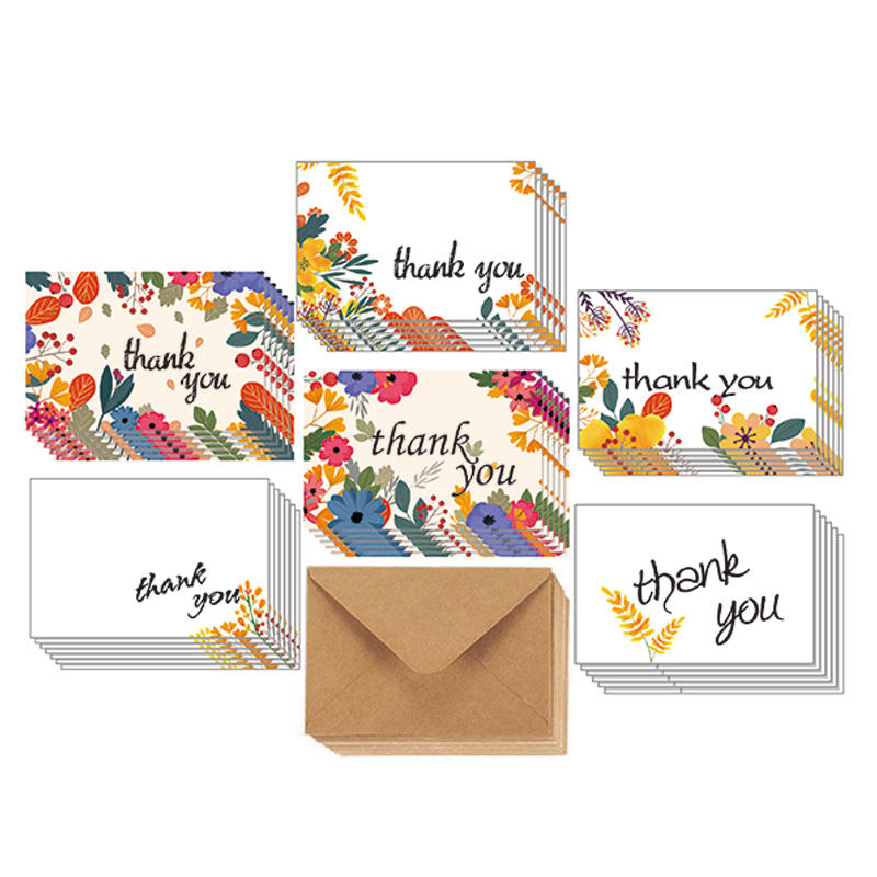 product-36 48 50 100 Pack Custom Folded Floral Thank You Cards-Dezheng-img-2