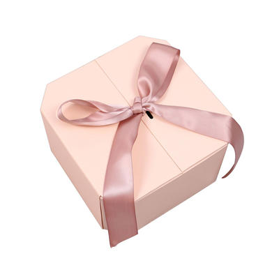 High end two sides open purple hexagon cosmetic box packaging gift box with ribbon and color ball insert