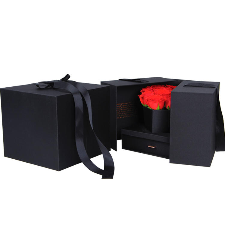 product-Wholesale Flower Chocolate Paper Box Black Cardboard Creative Hardcover Gift Flower Packagin-1