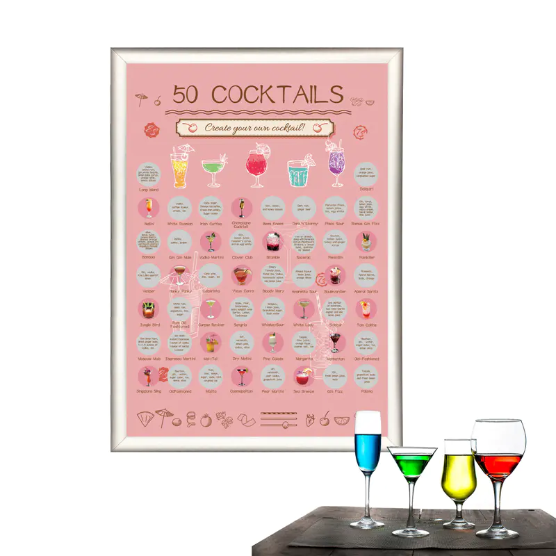 50 Cocktails Bucket List Scratch Poster