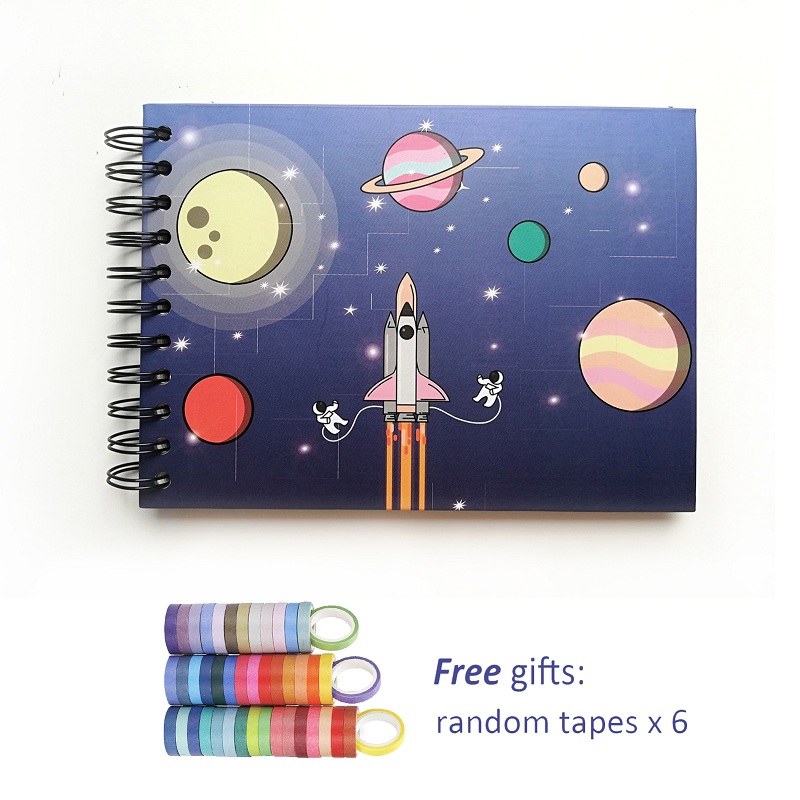 Astronaut Space Travel Design Black Spiral Binding 10 sheets Adhesive Pages Photo Album For Child