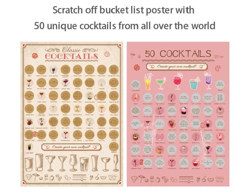product-50 Must Drink Cocktail Bucket List Custom Scratch off Poster | Alcohol Bar Themed | Wall Art-1