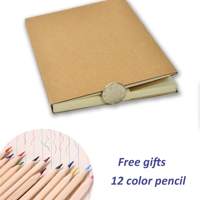 video-Video of A5 kraft paper sketchbook journal notebook with 12 color pencil gift set-Dezheng-img