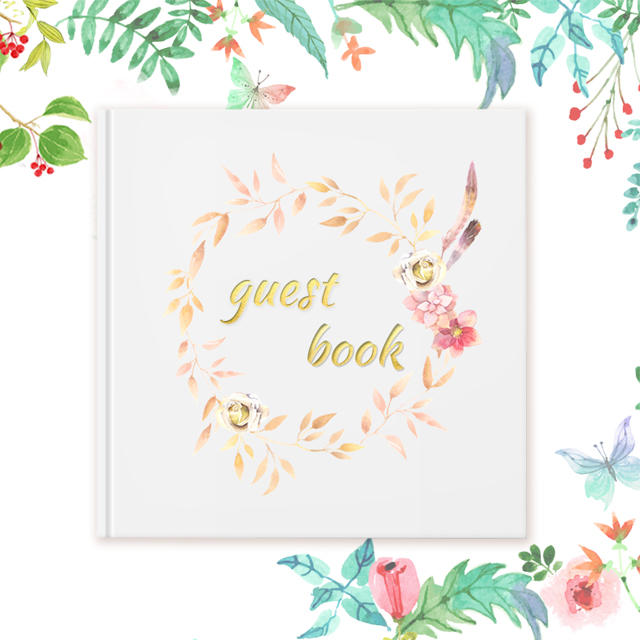 Rose Gold Foil Wedding Guest Book Alternative Flower Hardcover Sign in Book for Guest