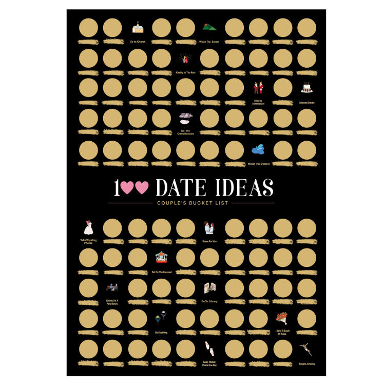 100 Dates Scratch Off Poster - Couple Bucket List - Valentine Day Idea 100 customized name and date stickers