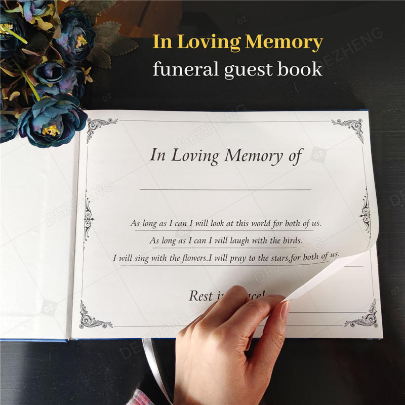 Gold Embossed Leather Hardcover for Celebration of Life Sign in Book Funeral Guest Book with Photo Insert