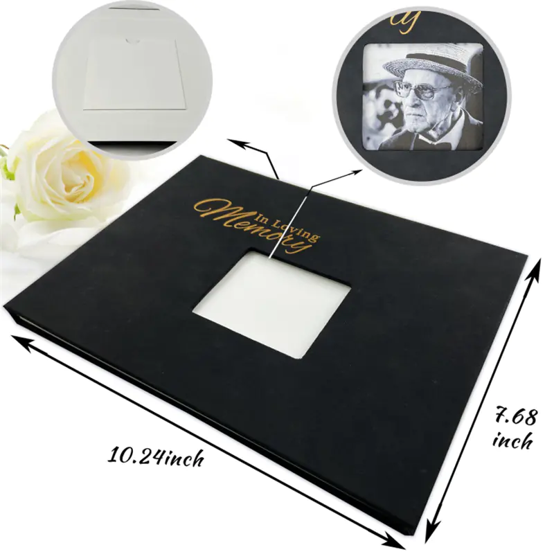 Pu Hardcover Gold Foil Stamping Notebook Celebration of Life Sign in Book Funeral Guest Book with Package Box