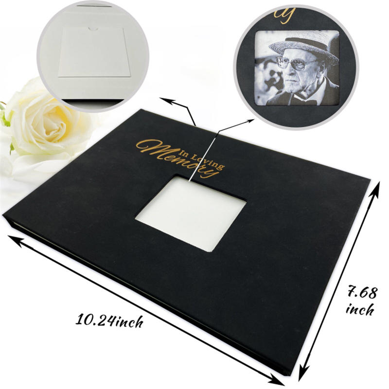 product-Pu Hardcover Gold Foil Stamping Notebook Celebration of Life Sign in Book Funeral Guest Book-1
